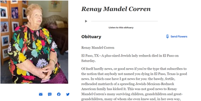 Hilarious obituary for Renay Mandel Corren.