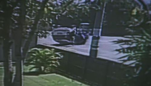 The CCTV shows the car thieves make a quick escape.