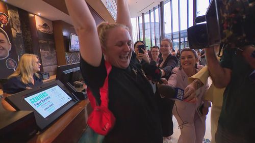 One mum was among the lucky ones who scored a ticket after waiting in line at the Ticketek office at Penrith Panthers Leagues Club in Greater Western Sydney.