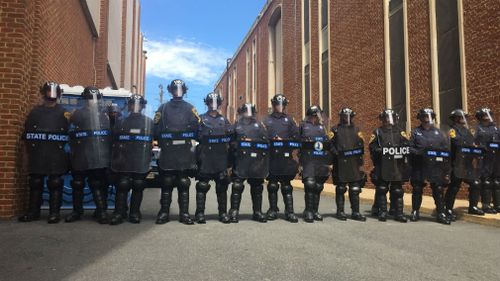 A heavy police presence. (Lizzie Pearl)