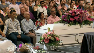 Nathanial pictured with family to farewell the mother and her three children.