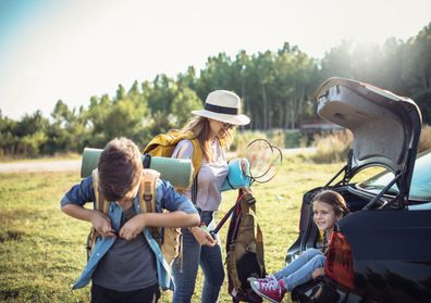 Family camping. family going on camping trip. Kids camping. 