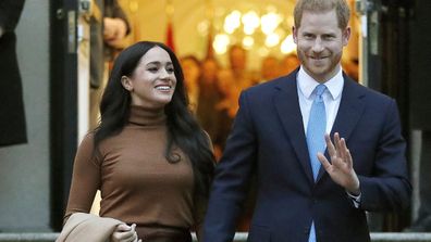 Prince Harry and Meghan, the Duke and Duchess of Sussex, leave after visiting Canada House on Jan. 7, 2020, in London