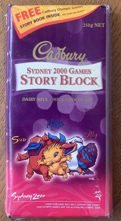 Sydney 2000 Olympics themed Cadbury chocolate found in between shelves of supermarket
