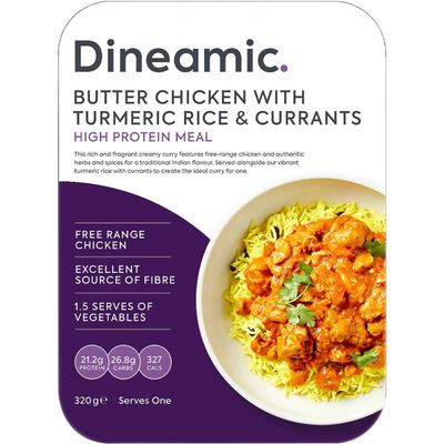 Dineamic Butter Chicken Curry With Turmeric Rice & Currants 320 grams: 327 calories