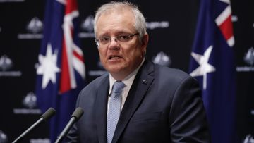 Scott Morrison speaks in Canberra after today&#x27;s National Cabinet meeting.