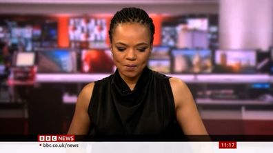 BBC news reader Lukwesa Burak caught stretching on Live tv