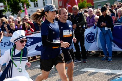 Denmark's Queen Mary participates in the Royal Run in Korsoer, Denmark, Monday June 9, 2025. (Mads Claus Rasmussen/Ritzau Scanpix via AP)