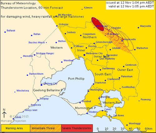 Severe thunderstorm warning issued for greater Melbourne region