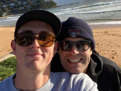Gus Worland with his son Jack talking male mental health