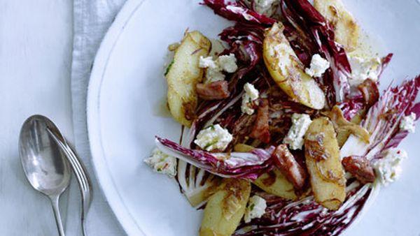 Warm radicchio, kipfler, pancetta and cacciotta salad