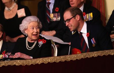 The Queen and Prince William at  Royal Albert Hall in 2015.
