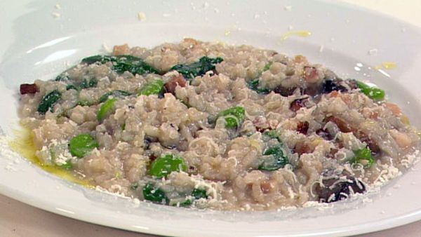 Broadbean, mushroom & speck risotto