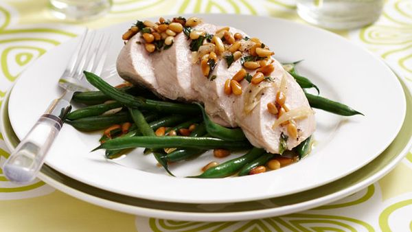 Poached chicken with green beans and tarragon