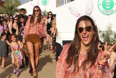 Brazilian babe Alessandra rocked bunny ears at Coachella with her five-year-old daughter Anja.<br/><br/>Image: SCOPE