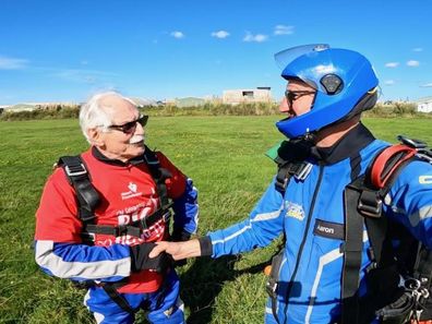 Aucklander Ian Robinson went skydiving to celebrate 90th birthday