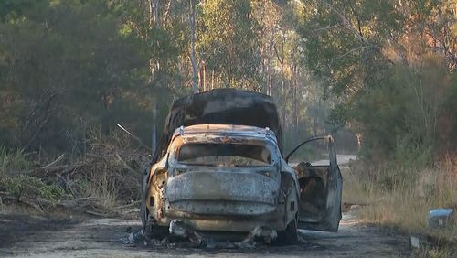 Burnt out car in Agnes Bank, Sydney.