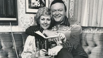 Bert and Patti Newton at home with a copy of his book, 'Bert! : Bert Newton's own story in 1977.