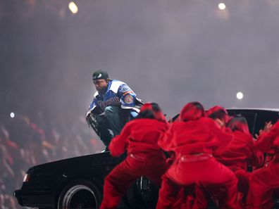 Kendrick Lamar Performs ONSTAGE DURING DURIN SUPER BOWL Lix Halftime Show at Caesars Superdome on February 9, 2025 in New Orleans, Louisiana. 