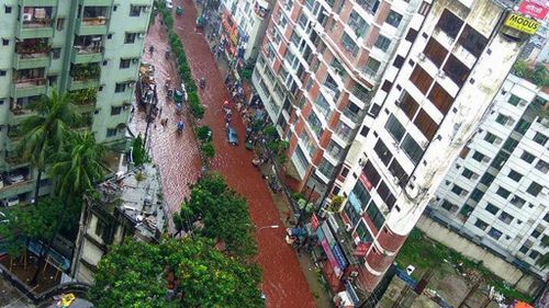 Streets in Dhaka turned red after Eid al-Adha celebrations. (Twitter)