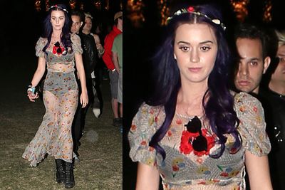 Rocking the nanna undies underneath a dress made out of Nanna's net curtains.<br/><br/>Woodstock wannabes: Hollywood stars dress up to look dressed down as they mingle with the crowd at US music festival Coachella.