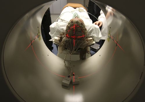 A patient is examined during a scan at the University Hospital in Liege, Belgium.