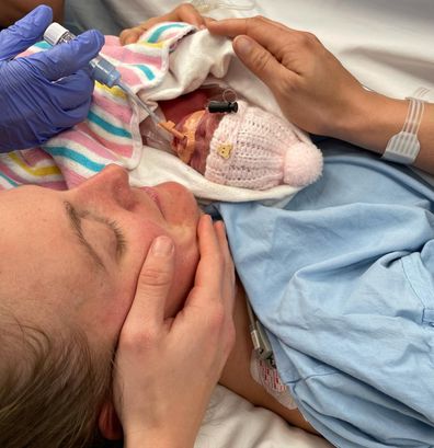 Jess Hollyoake with daughter Rylee, who was born three months premature.