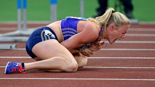Pearson broke her wrist on the track of the Diamond League championships. (AAP)