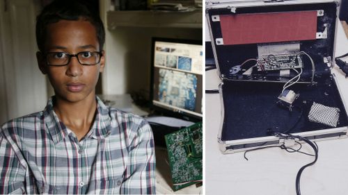 Irving MacArthur High School student Ahmed Mohamed, 14, with his homemade clock.