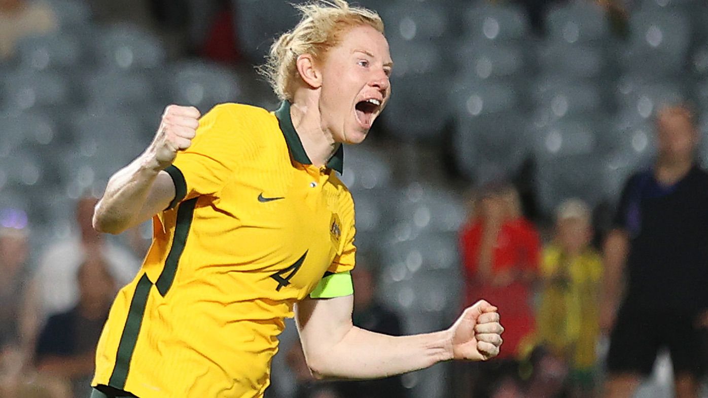 Matildas record-breaker Clare Polkinghorne scores in thumping Aussie win