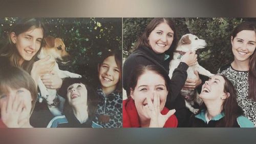 Sisters recreate childhood photo before beloved dog passes away