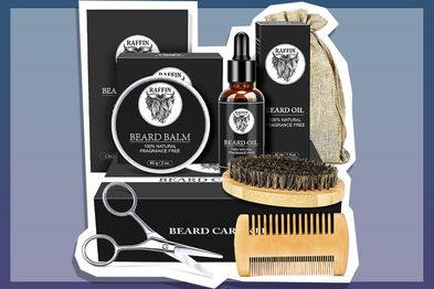 Beard Grooming Kit with Beard Oil, Beard Balm, Beard Brush, Beard Comb, Mustache Scissors