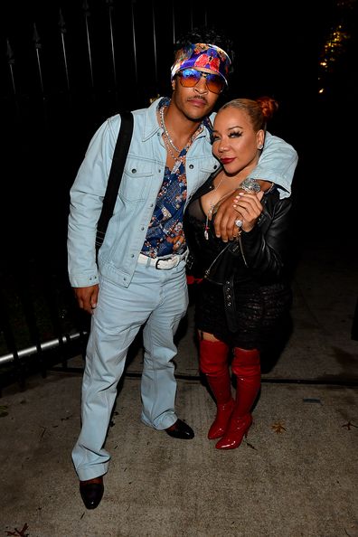 T.I. and Tameka Dianne "Tiny" Harris attend The Haunting Of Hopewell Hosted By Teyana Taylor, Iman Shumpert, Lori Harvey And Lala Anthony on October 31, 2020 in Atlanta, Georgia. 