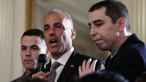 Meadow Pollack's father Andrew Pollack speaks at an event in the White House. (AAP)