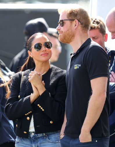Meghan, Duchess of Sussex and Prince Harry, Duke of Cambirdge attend the Jaguar Land Rover Driving Challenge on day one of the Invictus Games The Hague 2020 at Zuiderpark on April 16, 2022 in The Hague, Netherlands.  (Photo by Chris Jackson/Getty Images for the Invictus Games Foundation)