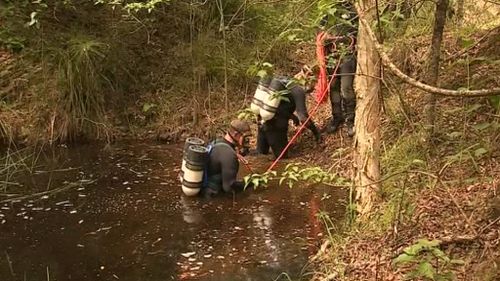 Police divers are scouring a swamp near where the toddler went missing. (9NEWS)