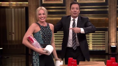 Aussie actress Margot Robbie beats Tonight Show host Jimmy Fallon in drinking game