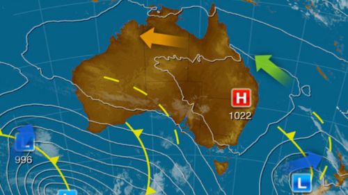 Currently a broad high pressure system is keeping conditions dry and mild along the east coast of the country. (Weatherzone)