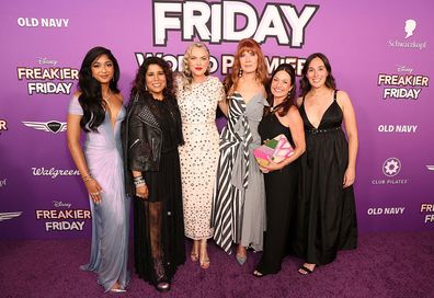 Los Angeles, California - July 22: (LR) Maitreyi Ramakrishnan, Nisha Ganatra, Elaine Hendrix, Kristin Burr, Ann Marie Sanderlin and Guest Guest Friday Friday for Disne