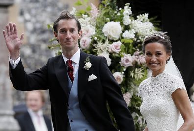 Pippa Middleton, right, and James Matthews smile after their wedding at St Mark's Church in Englefield, England. 