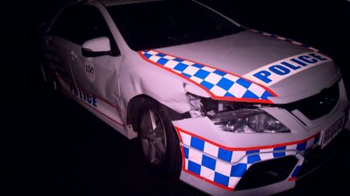 Police cars were allegedly rammed during Sunday's chase. (9NEWS)