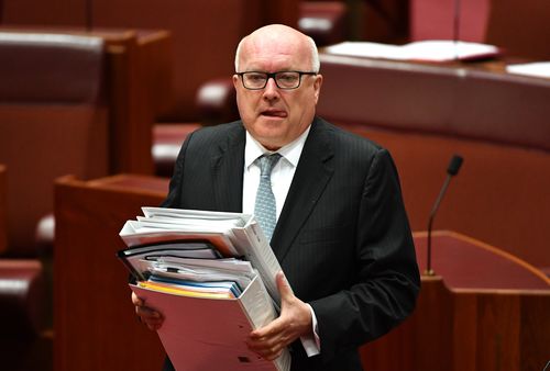 George Brandis during Question Time in the Senate chamber at Parliament House earlier this month. (AAP)