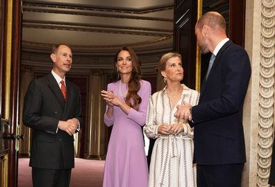 LONDON, ENGLAND - APRIL 21: (L-R) Prince Edward, Duke of Edinburgh, Catherine, Princess of Wales, Sophie, Duchess of Edinburgh and Prince William, Prince of Wales attend a reception at Buckingham Palace, on the 100th anniversary of the birth of Queen Elizabeth II on April 21, 2026 in London, England. (Photo by Jordan Pettitt - Pool/Getty Images)