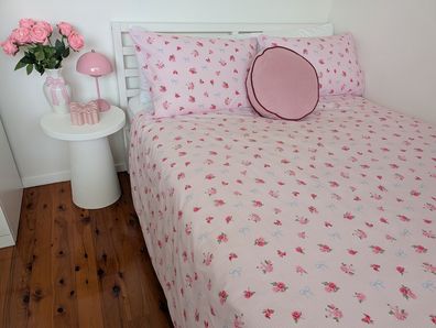 Kmart Lola duvet cover, velvet round pillow, bow trend