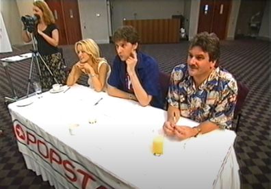 Jackie O along with fellow Popstars hosts music executive Chris Moss and band manager Michal Napthali 