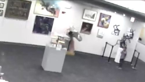 The boy's doomed attempt on May 19 at the Overland Park's Tomahawk Ridge Community Centre in Kansas City, Kansas was caught on CCTV. Picture: Supplied