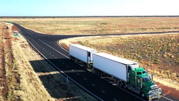 A drone photo of a truck in outback Queensland, Australia.