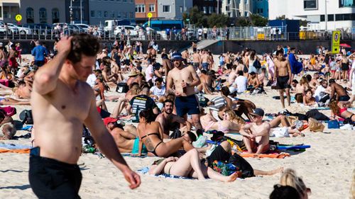 A crowded Bondi Beach on Monday's public holiday.