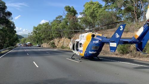 CareFlight’s rapid response helicopter was tasked at 9am to the incident, where NSW Police were required to stop traffic to allow the helicopter to land just metres away from the scene.