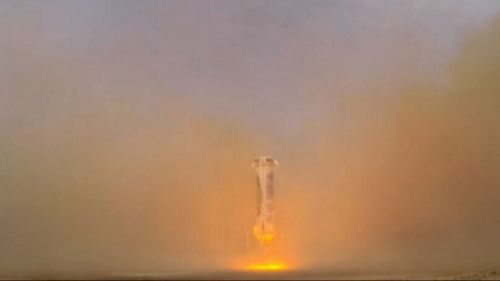New Shepard touching down in the middle of a landing target. (Blue Origin)